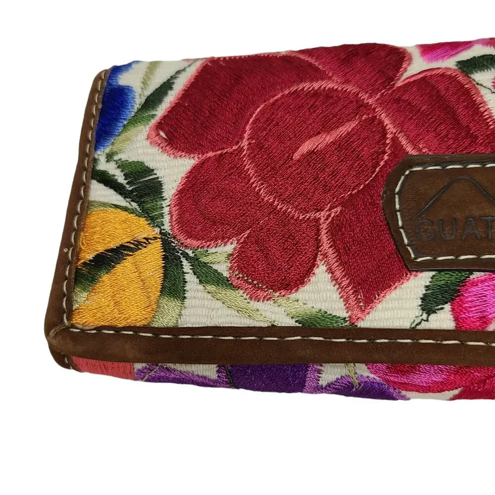 Bohemian Floral Embroidered‎ Women's Trifold Wallet Made in Guatemala Colorful